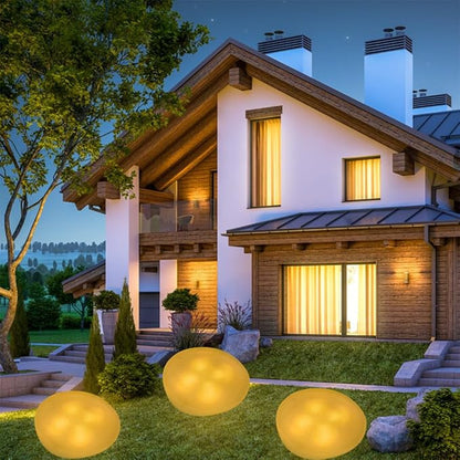 Solar Small Garden Lights Outdoor Glow Cobblestone Shape Lamp Garden Decor Waterproof Landscape Night Lights for Garden Paths, Stairs, Lawns, Patios, Yard, 4 Pack (Color Light)