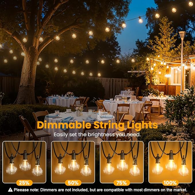 LED Outdoor String Lights, 50FT Patio Lights Outdoor Waterproof with 25+2 Shatterproof G40 Edison Globe Bulbs, 2700K Warm White Hanging Light, Dimmable Light for Outside Backyard Garden Bistro Porch