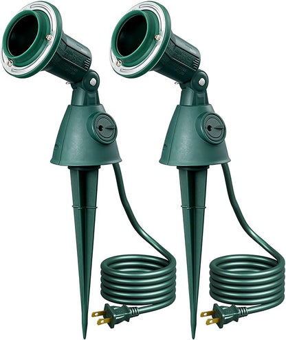 EDISHINE Dusk to Dawn 120V Outdoor Spotlight, Waterproof LED Outdoor Flood Stake Lights, E26 Base, Max 150W PAR38 Bulb (Not Included), 6FT Cord, 90° Adjustable Head, 2 Pack