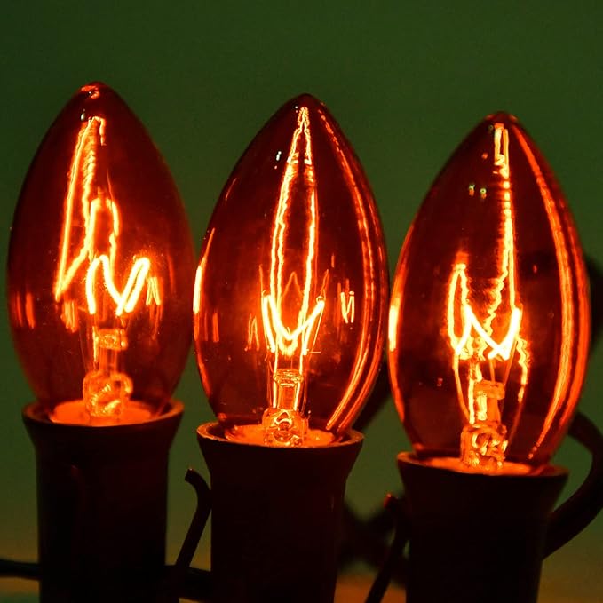 Orange Halloween Lights, 25 FT Christmas String Lights with 25 C9 Incandescent Bulbs, Waterproof Halloween Decorations for Outdoor Indoor Patio Home Party Garden Yard Decor