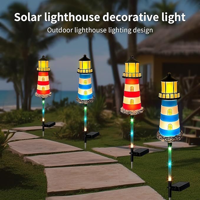 Solar Garden Lights Outdoor Decorations, 4 Packs Lighthouse Waterproof, Lights walkways Garden Decor for Outside | Lumora