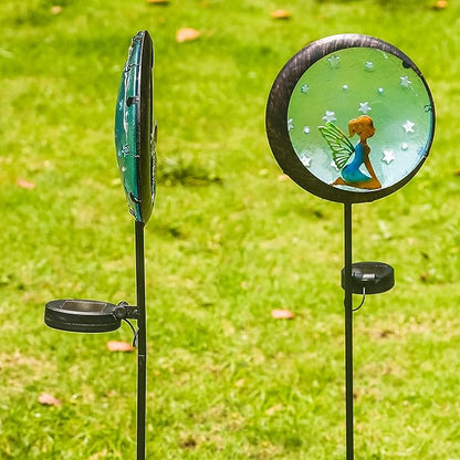 Adeco 4 Packs 35 inch Angel Solar Lights with Metal Stake for Outdoor Decor Metal Lights with LED Lights Sets Waterproof Garden Sculpture for Yard Patio