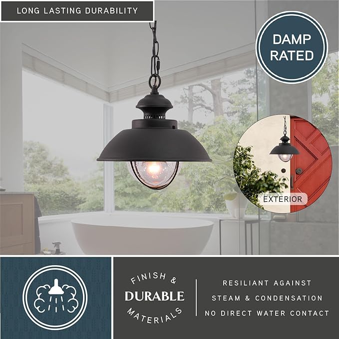 VAXCEL Harwich 1 Light Black Coastal Outdoor Barn Dome Pendant Clear Glass