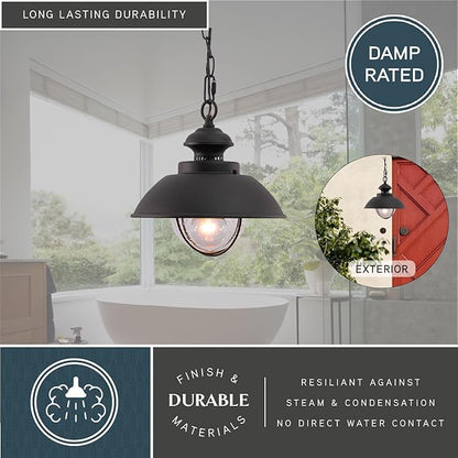 VAXCEL Harwich 1 Light Black Coastal Outdoor Barn Dome Pendant Clear Glass