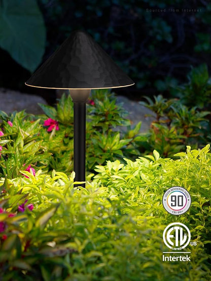 LEONLITE LED Landscape Path Light, 3W 147LM 12-24V AC/DC ETL CRI90+ Wired Outdoor LED Walkway Light, Unique Vintage Golden Edge, Aluminum Construction Low Voltage Pathway Lights 3000K, Pack of 4