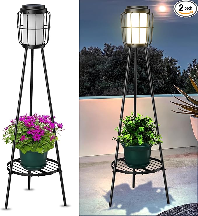 MXwcy 2 Pack Solar Lights Outdoor with Plant Stands - Solar Floor Lamp & Street Lights with Metal Tripod - Patio | Lumora