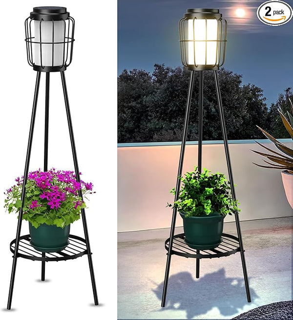 MXwcy 2 Pack Solar Lights Outdoor with Plant Stands - Solar Floor Lamp & Street Lights with Metal Tripod - Patio | Lumora