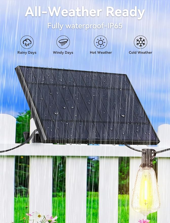 Brightever 200FT Solar String Lights Outdoor Waterproof, Patio Lights Solar Powered with Remote, 72+2 Shatterproof ST38 LED Bulbs, Dimmable&Timable Solar Lights for Outside Wedding Decor