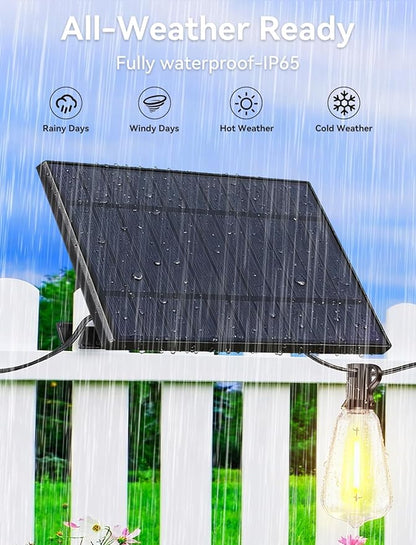 Brightever 200FT Solar String Lights Outdoor Waterproof, Patio Lights Solar Powered with Remote, 72+2 Shatterproof ST38 LED Bulbs, Dimmable&Timable Solar Lights for Outside Wedding Decor