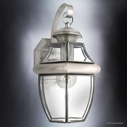 Urban Ambiance Luxury Colonial Outdoor Wall Light, Medium Size: 14" H x 8" W, with Tudor Style Elements, Versatile Design, Classy Aged Silver Finish and Beveled Glass, UQL1143