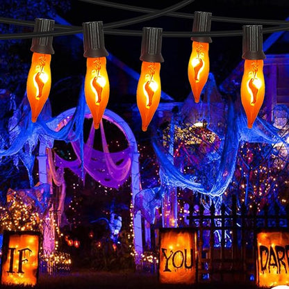 Halloween Flicker Flame Lights Orange String Lights, 10Ft C7 Vintage Flickering Flame Lights 10 Orange Flame Light Bulbs, Halloween String Light for Indoor Outdoor Halloween Christmas Decorations