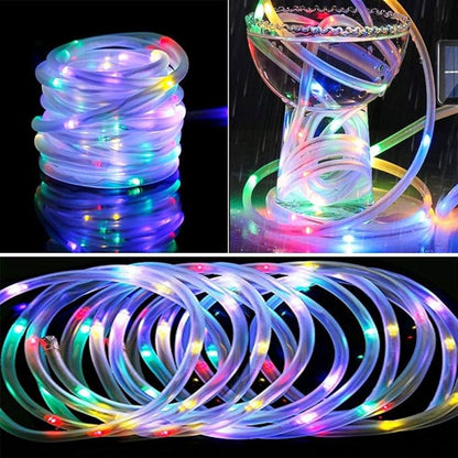 Solar String Lights, Solar Rope Lights, 23FT 8 Modes 50 LED Outdoor Lighting Rope, Waterproof Copper Wire Rope String Light for Outdoor Indoor Home Garden Patio Parties(Multi-Color)