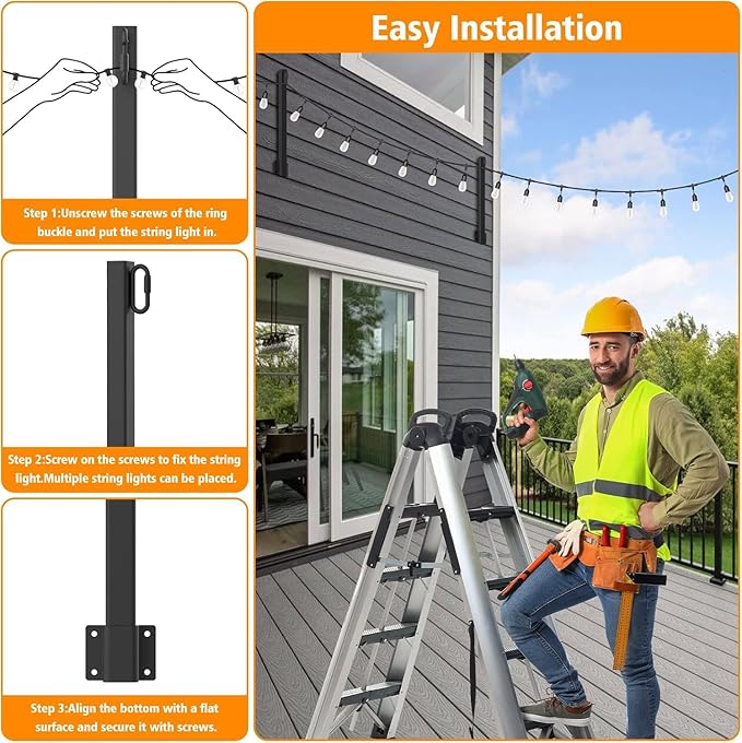 6 Pack 2.8FT String Light Poles,Light Poles for Outside String Lights,Outdoor Light Poles Metal Pole Stand for | Lumora