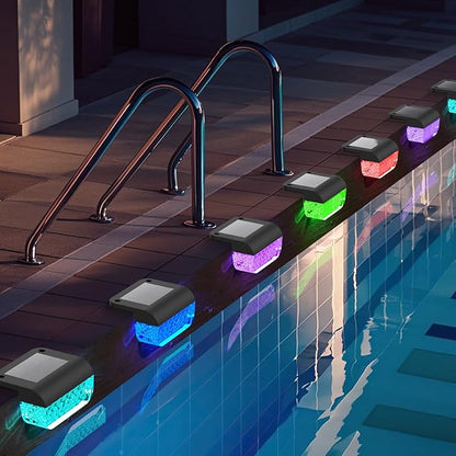 Solar Step Lights Outdoor, 8 Pack RGB Color Changing Christmas Solar Fence Lights, Waterproof Deck Lights for Outside, Step, Fence, Deck, Stair, Pool and Yard