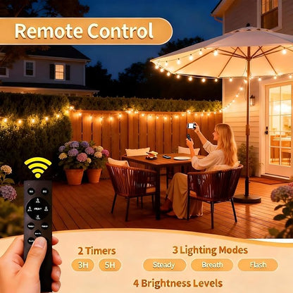 Solar String Lights Outdoor with Remote, 50ft 25 Bulbs Solar Powered Patio Lights Waterproof, Dimmable & Timer, G40 LED Solar Lights for Camping Deck Backyard Garden Fence
