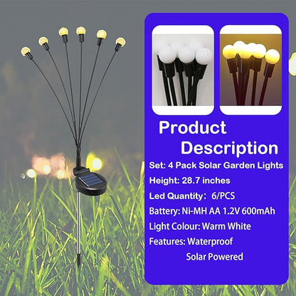 Outdoor Solar Powered Swaying Lights Landscape Lighting Waterproof Garden Firefly LED Lights Sway Swing by Wind Outside Patio Yard Backyard Lawn Flowerbed Christmas Decorations Gifts 4 Pack