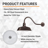 14in. Architectural Bronze Outdoor Gooseneck Barn Light Fixture with 22in. Long Extension Arm - Wall Sconce | Lumora