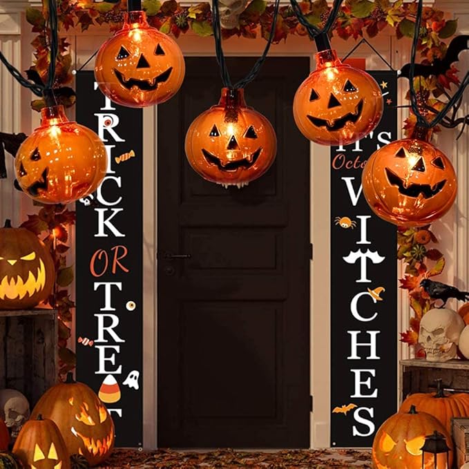 SUNSGNE Pumpkin String Lights, 8.5ft Halloween String Lights with 10 Smiling Jack-O-Lantern Pumpkin Light for Indoor Outdoor Party Decorations