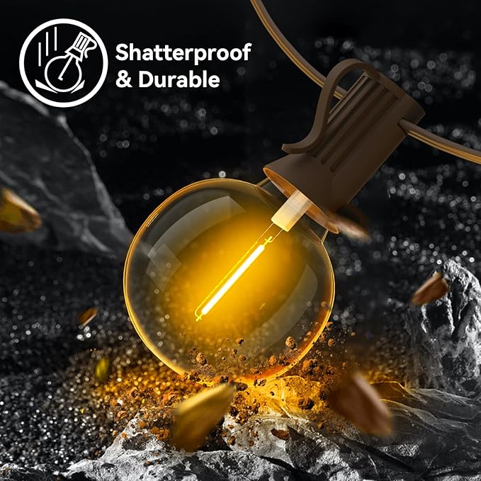 100ft 2-Pack Outdoor String Lights,Dimmable G40 LED String Lights with 52 Shatterproof Clear Bulbs UL Approval | Lumora