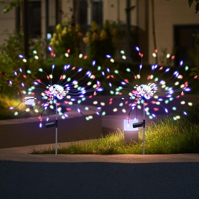 4 Pack 175 LED Solar Garden Light for Yard,Firework Lights Outdoor Waterproof with 2 Modes Twinkling Light, Sparkly Starburst Lights for Wedding Walkway Halloween Christmas Decor(Colorful)