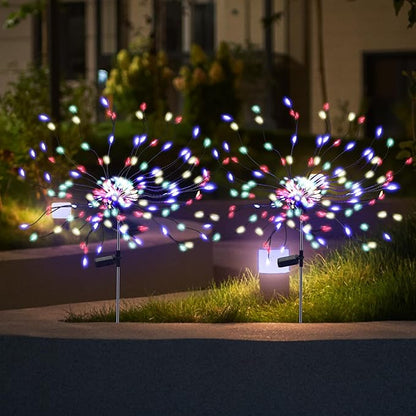 4 Pack 175 LED Solar Garden Light for Yard,Firework Lights Outdoor Waterproof with 2 Modes Twinkling Light, Sparkly Starburst Lights for Wedding Walkway Halloween Christmas Decor(Colorful)