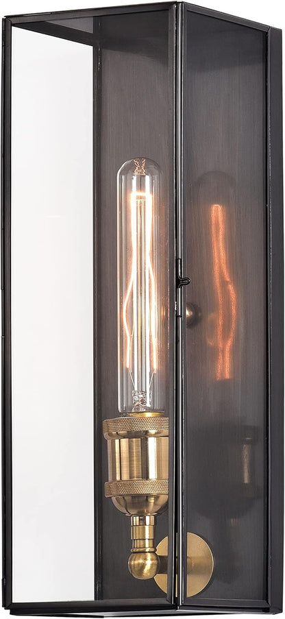 c cattleya Solid Brass Outdoor Wall Lantern Sconce Exterior Porch Lamp with Tempered Glass, Rectangular Waterproof Wall Lighting Outdoor Sconces for House Patio Yard Front Porch Garage
