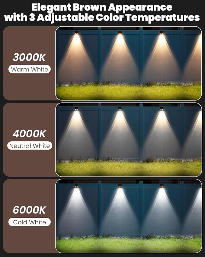 Brighter Solar Fence Lights-3000/4000/6000K 3 Mode,Solar Lights Outdoor Waterproof,Dusk to Dawn Deck Light, Outdoor | Lumora