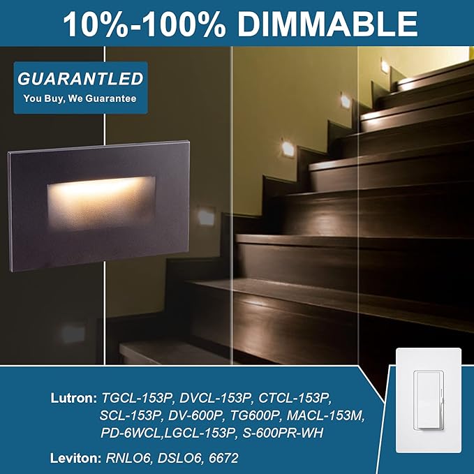 Step Lights Outdoor 6 Pack Classic, 120V 3CCT Selectable Stair Lights Indoor, Waterproof LED Deck Decor Hardwired Dimmable, Brown Finish Aluminum Outdoor Lighting, ETL Wet Rated