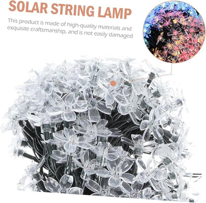 Solar Cherry Blossom String Lights LED Colorful Outdoor Decor Creative Flower Shape Solar String Lamp with Modes Energy-Saving Patio Lighting for Garden Fence Wedding Party