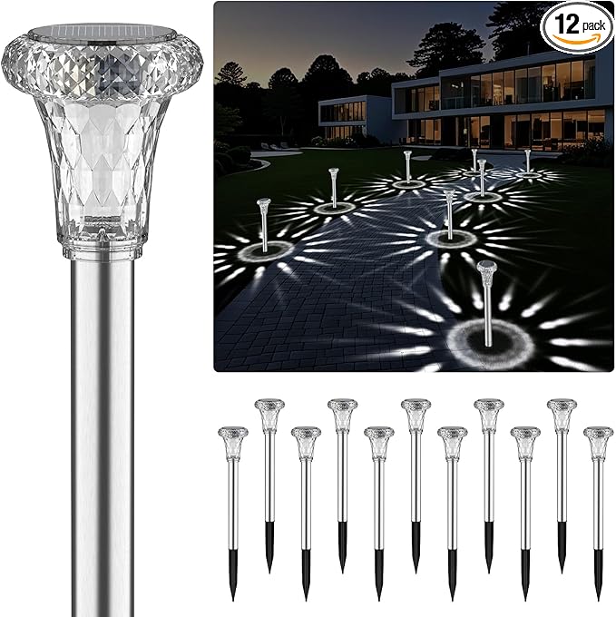 Mini Solar Pathway Lights Christmas Outdoor 12 Pack Waterproof Upgraded Bright LED Solar Garden Lights Stainless | Lumora