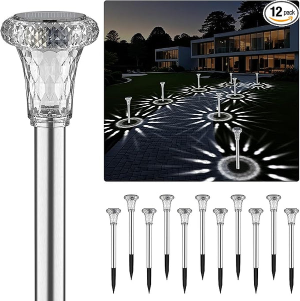 Mini Solar Pathway Lights Christmas Outdoor 12 Pack Waterproof Upgraded Bright LED Solar Garden Lights Stainless | Lumora
