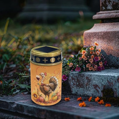 Turkey Pumpkint Solar Garden Lights Outdoor Decorative Solar Stake Lights-Waterproof Warm White LED for Remembrance Gifts Cemetery Grave