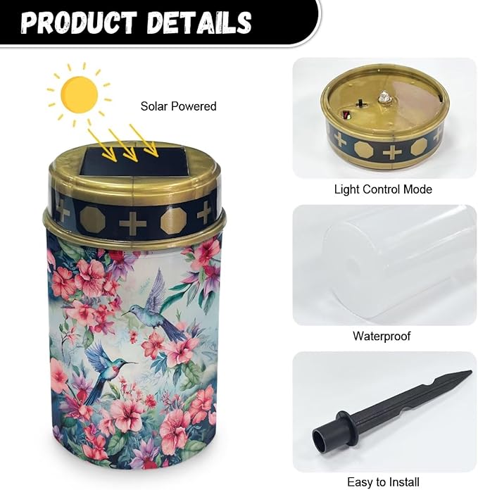 ZOUTAIRONG Hummingbird Pink Outdoor Lights, Hummingbird Pink Flower Outdoor Garden Solar Lights, 2 Pack Waterproof Solar Garden Lamps