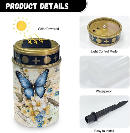 Butterfly Flower Solar Stake Lights, Outdoor Garden Lights,Cemetery Decorations for Grave,Memorial Gifts for Mother,Yard Lawn Garden Patio Christmas Decor