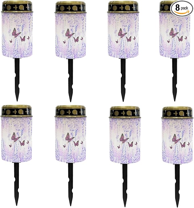 Butterfly Floral Solar Pathway Lights Outdoor LED Lantern Flameless Solar-Powered Fairy Lights for Outside,Waterproof Garden Lights for Yard Patio Driveway Path