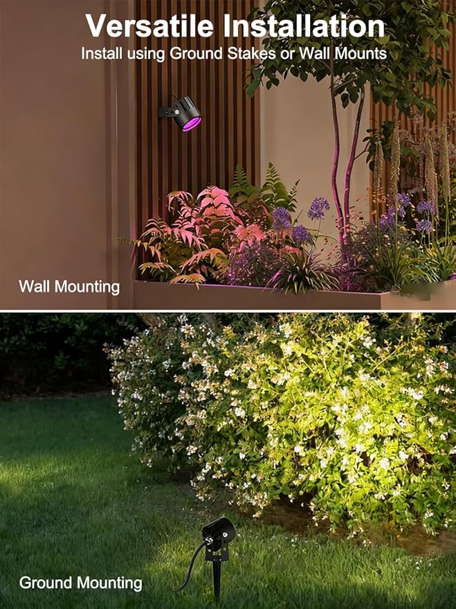 Ligency Spotlight Outdoor Smart Low Voltage Landscape Lights, 2 Pack Outdoor Spot Lights IP65 Waterproof RGBW Color Changing Spotlights for Yard Garden, 28.8Ft