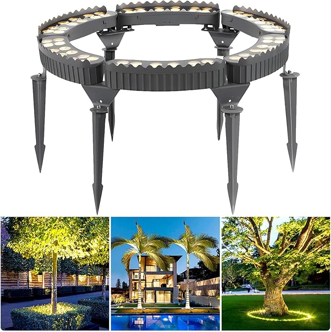 Outdoor Led Garden Lights, Courtyards Ring Tree Light, Aluminum Landscape Spotlights for Trees, Easy to Use(Yellow Light,Pack of 6)