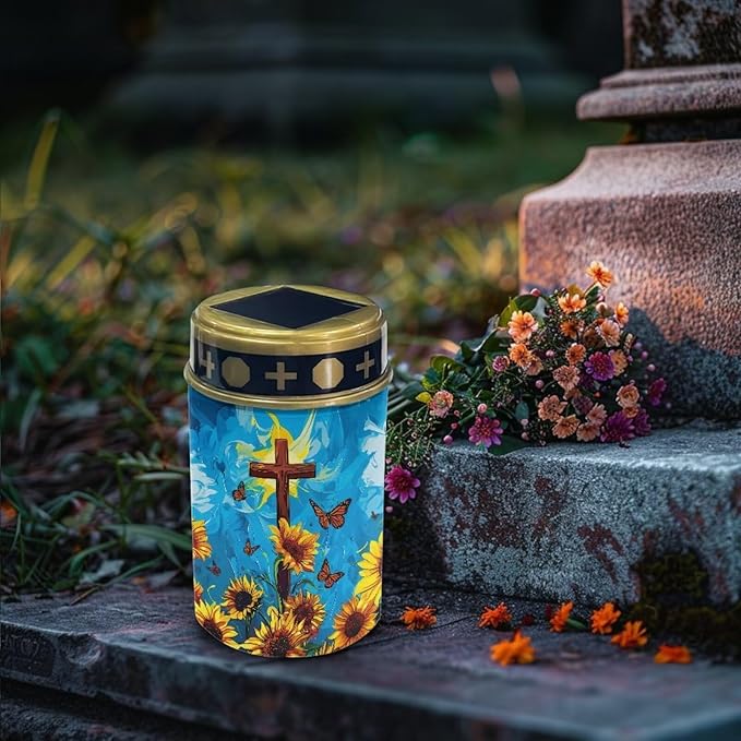 Cross Sunflower Butterfly Solar Garden Stake Lights, Yard Solar Lights Cemetery Decorations for Grave Outdoor | Lumora