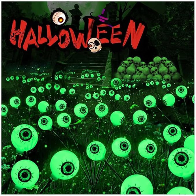Solar Halloween Eyeball Lights Outdoor, Solar Garden Lights Waterproof, Solar Firefly Lights Swaying by Wind with 2 Modes for Pathway Patio Yard Garden Halloween Decorations, 6/8 LED