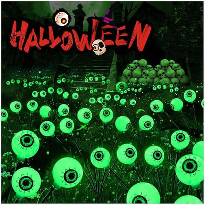Solar Halloween Eyeball Lights Outdoor, Solar Garden Lights Waterproof, Solar Firefly Lights Swaying by Wind with 2 Modes for Pathway Patio Yard Garden Halloween Decorations, 6/8 LED