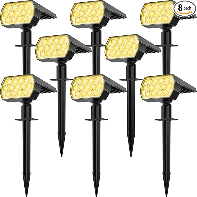 Solar Spot Lights Outdoor 8 Pack, IP65 Waterproof Solar Landscape Spotlights with 65 LEDs, 3 Lighting Modes Solar | Lumora