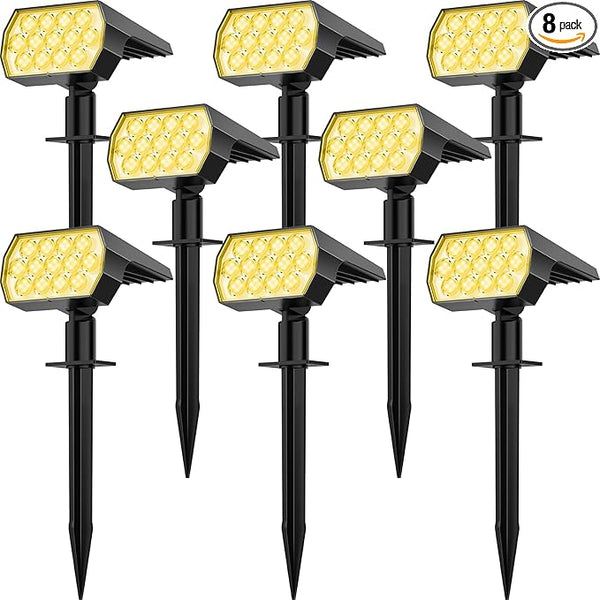Solar Spot Lights Outdoor 8 Pack, IP65 Waterproof Solar Landscape Spotlights with 65 LEDs, 3 Lighting Modes Solar | Lumora