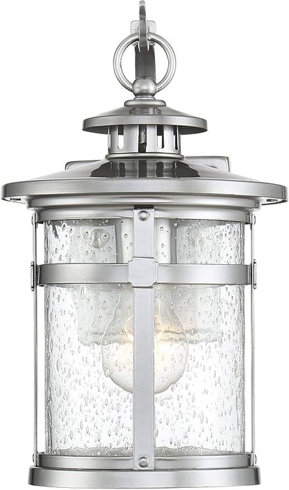 Franklin Iron Works Callaway Modern Industrial Outdoor Wall Light Fixture Chrome 14 1/2" Clear Seedy Glass Lantern for Exterior House Porch Patio Outside Deck Garage Yard Front Door Garden Home