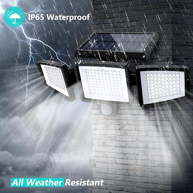 Tuffenough Solar Outdoor Lights 2500LM 210 LED Security Lights with Remote Control,3 Heads Motion Sensor Lights | Lumora