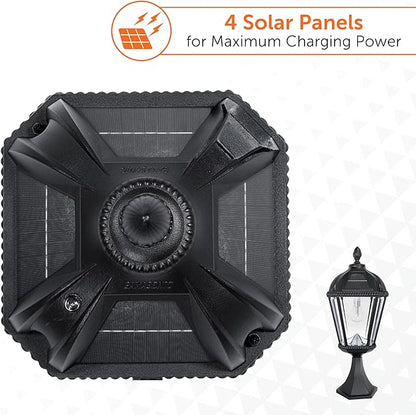 Gama Sonic Outdoor Solar Post Light with Pier Base, Black Aluminum and Beveled Glass, Royal Bulb 150 Lumens Warm White LED, Mount on Column, Pillar, or Flat Exterior Surface (98B011) (Upgraded)