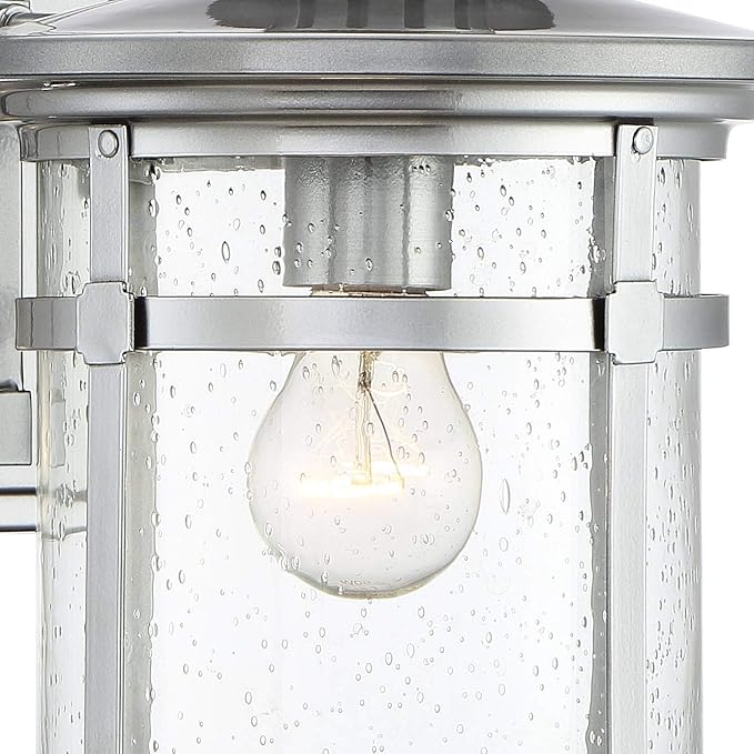 Franklin Iron Works Callaway Modern Industrial Outdoor Wall Light Fixture Chrome 11 3/4" Clear Seedy Glass Lantern for Exterior House Porch Patio Outside Deck Garage Yard Front Door Garden Home