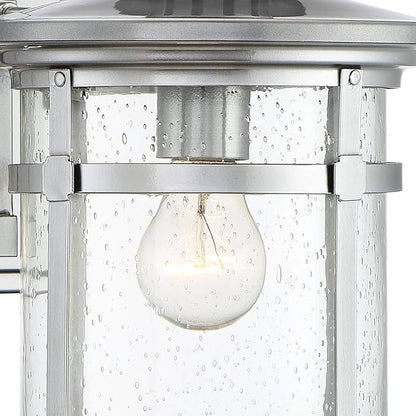 Franklin Iron Works Callaway Modern Industrial Outdoor Wall Light Fixture Chrome 11 3/4" Clear Seedy Glass Lantern for Exterior House Porch Patio Outside Deck Garage Yard Front Door Garden Home