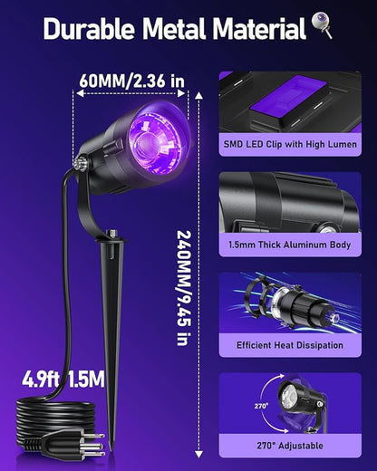 HIBOITEC Halloween Black Light Spotlight Outdoor 12W IP65 Waterproof LED Spot Lights Landscape Lighting with 4.9ft US Plug for Glow Party Body Paint Yard Garden Decorations 1Pack