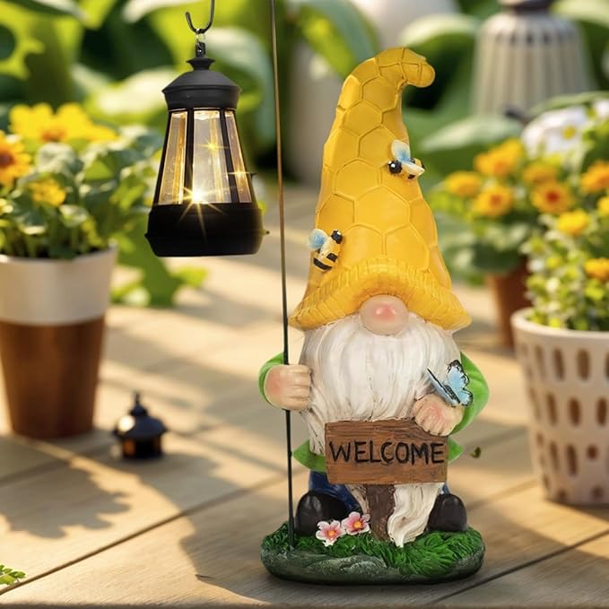 Large Gnomes Outdoor Statue with Solar Lights, Solar Garden Gnome Decorations for Yard Patio Outside, Valentine's Day Gnome Gifts for Women Mom