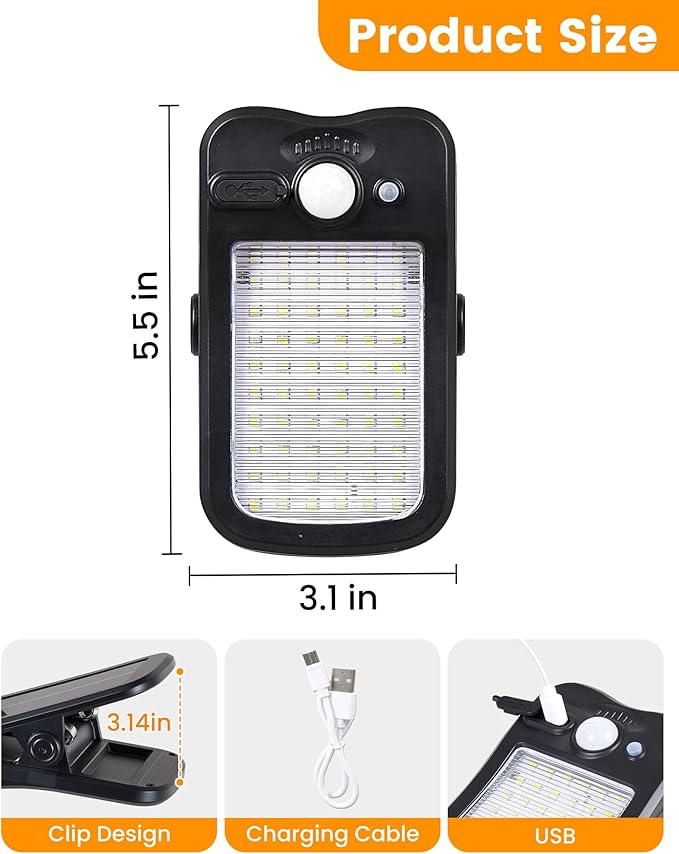 Clip on Solar Lights for Fence, 3 Modes Solar Motion Lights Outdoor Waterproof, 60LEDs 500LM Portable Security | Lumora